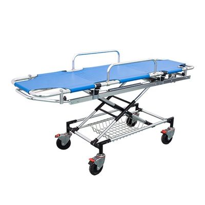 Lit de poussette d'ambulance bleue en alliage d'aluminium Poussette médicale de transport