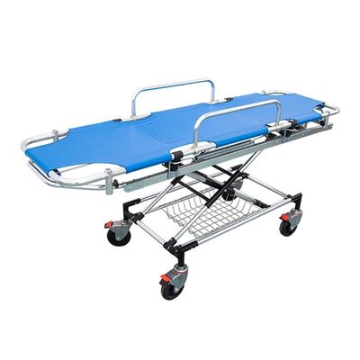 Lit de poussette d'ambulance bleue en alliage d'aluminium Poussette médicale de transport