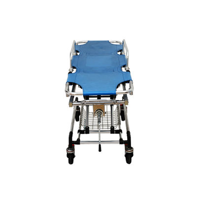 Lit de poussette d'ambulance bleue en alliage d'aluminium Poussette médicale de transport